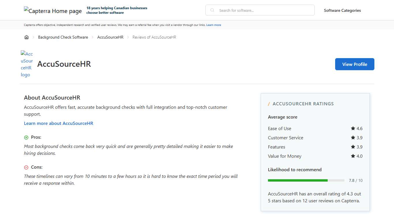 AccuSourceHR Reviews from Verified Users - Capterra Canada 2026